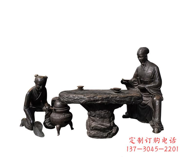 安阳熬中药的儿童和老中医铜雕