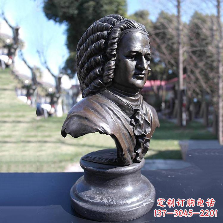 安阳巴赫头像铜雕-德古巴洛克时期作曲家、键盘演奏家胸像雕塑