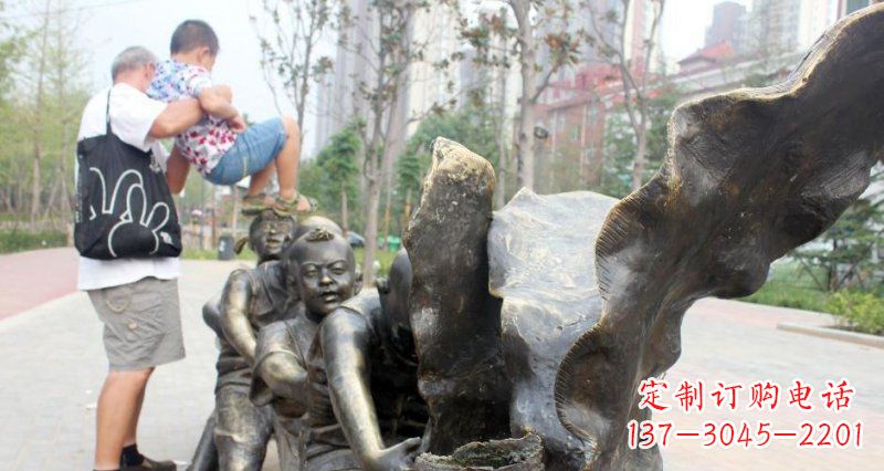 安阳拔萝卜的儿童小区景观铜雕