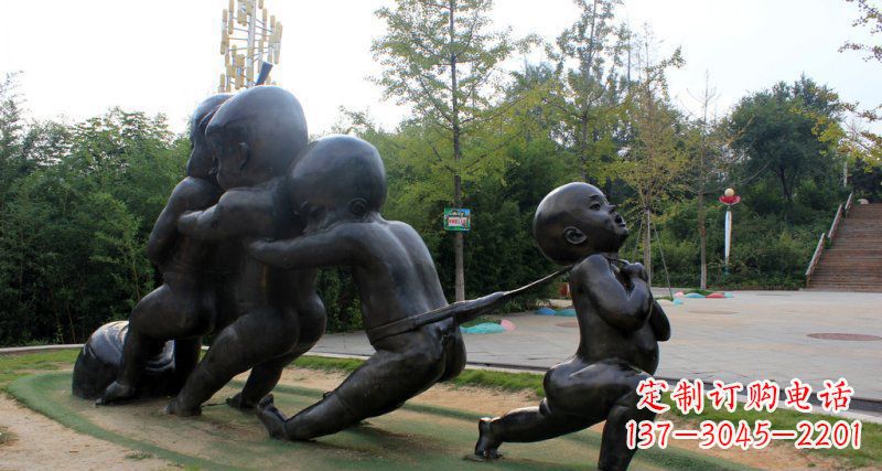 安阳拔萝卜的小孩街边景观铜雕