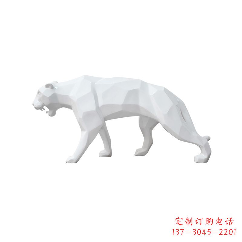 安阳白色几何面抽象豹子玻璃钢雕塑