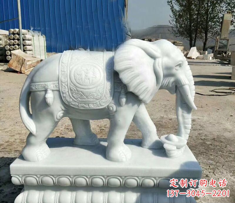 安阳鼻卷元宝的大象汉白玉吉祥如意石雕