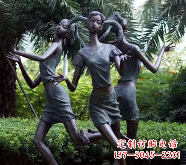 安阳编花篮的女孩人物铜雕
