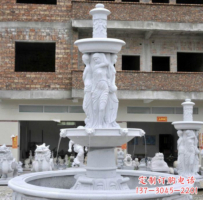 安阳别墅景观汉白玉西方人物喷泉石雕