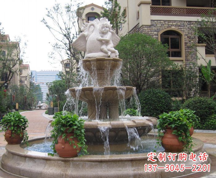 安阳别墅景观天使喷泉石雕 (4)
