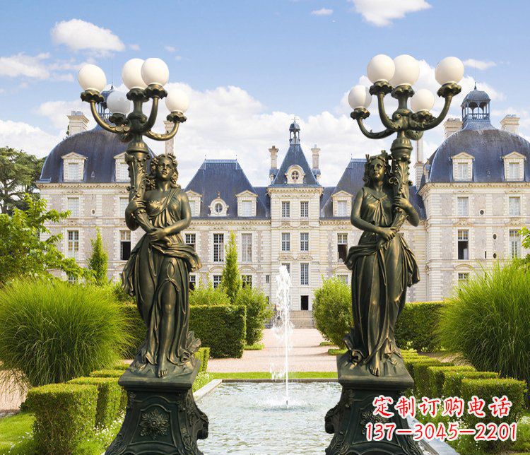 安阳别墅景观西方女人路灯铜雕塑