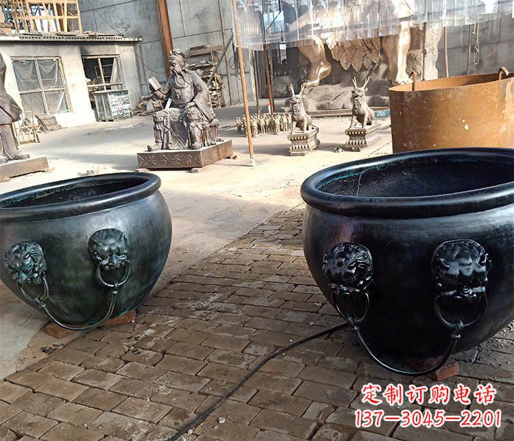 安阳别墅招财水缸铜雕塑摆件 (3)