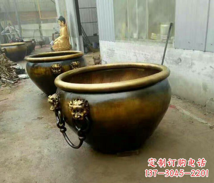 安阳别墅招财水缸铜雕塑摆件 (4)
