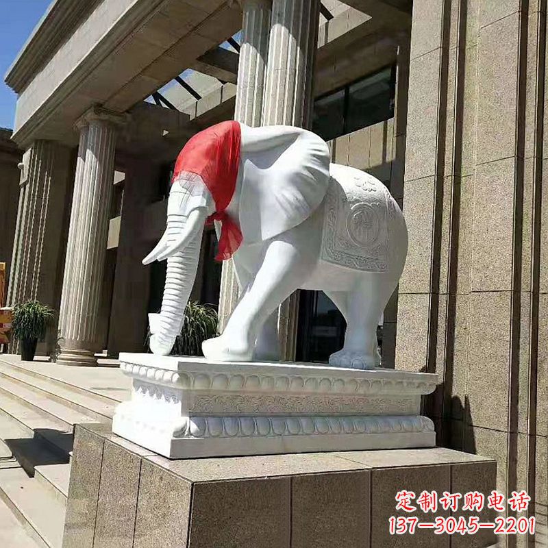 安阳宾馆酒店看门大象汉白玉吉祥动物石雕