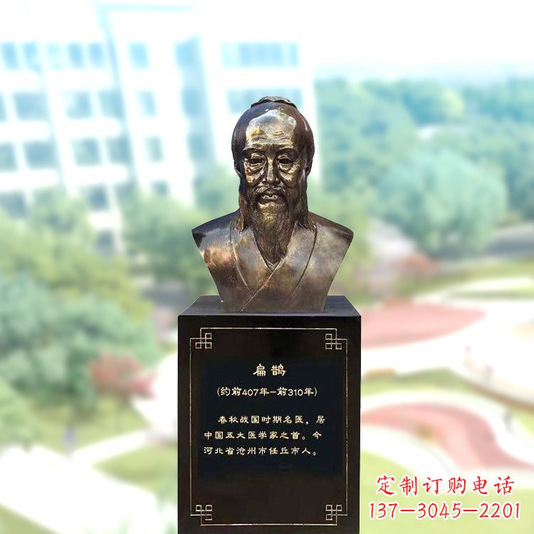 安阳玻璃钢扁鹊头像雕塑-仿铜历史名人著名医生半身像雕塑