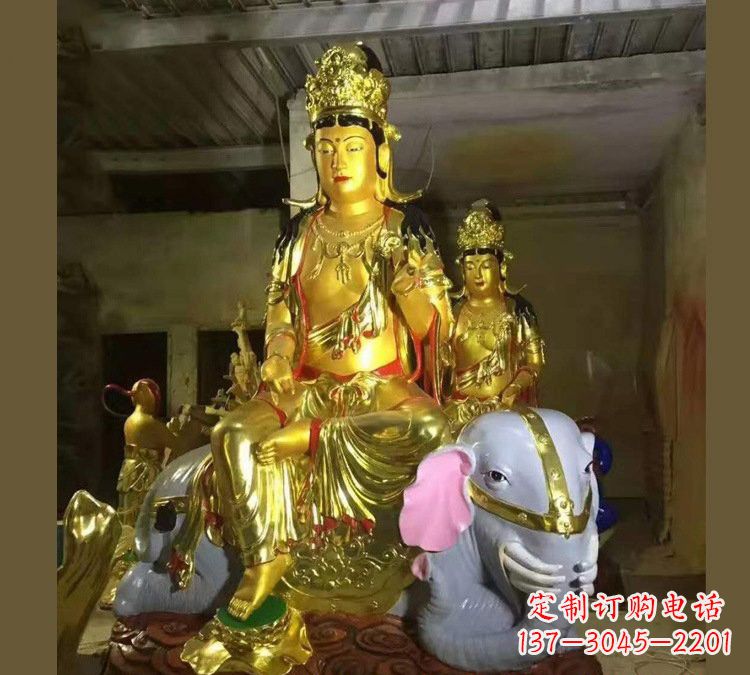 安阳玻璃钢乘大象的普贤菩萨雕塑