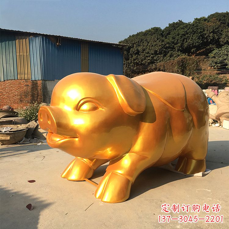 安阳玻璃钢大型漆金猪仔雕塑-大型商场美陈动物雕塑