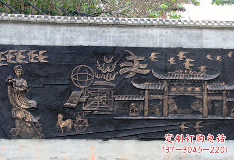 安阳玻璃钢仿铜“汉牡丹图”浮雕墙壁画