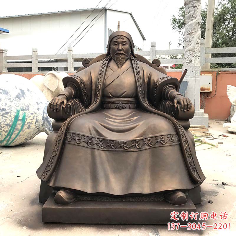 安阳玻璃钢仿铜成吉思汗雕塑-中国古代著名帝王军事家雕像