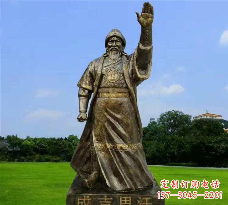 安阳玻璃钢仿铜挥手的成吉思汗雕塑