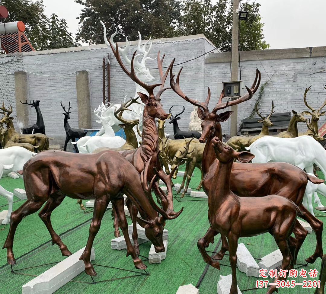 安阳玻璃钢仿铜群鹿雕塑公园仿真动物雕塑 (9)