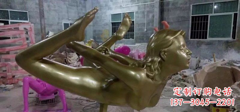 安阳玻璃钢仿铜瑜伽女人人物雕塑