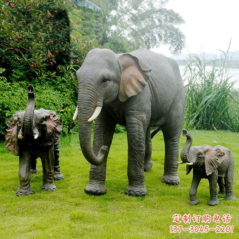 安阳玻璃钢仿真大象雕塑,公园动物园草坪动物摆件