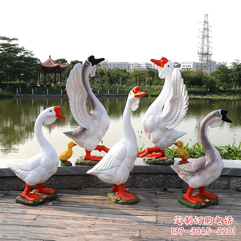 安阳玻璃钢仿真大白鹅雕塑-公园园林水景动物摆件