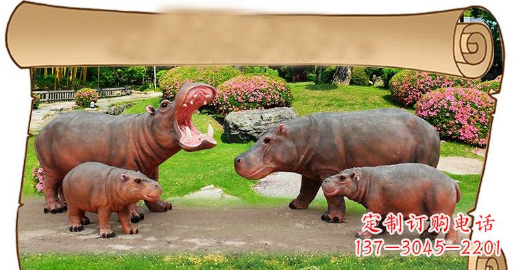 安阳玻璃钢仿真动物河马雕塑
