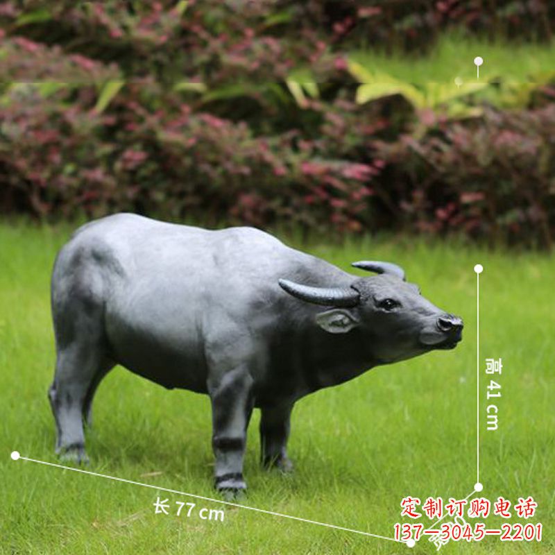 安阳玻璃钢仿真水牛-公园草坪动物雕塑摆件