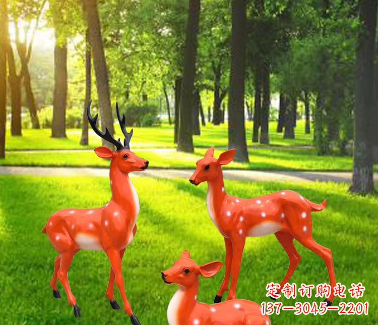 安阳玻璃钢仿真小鹿雕塑 公园动物摆件