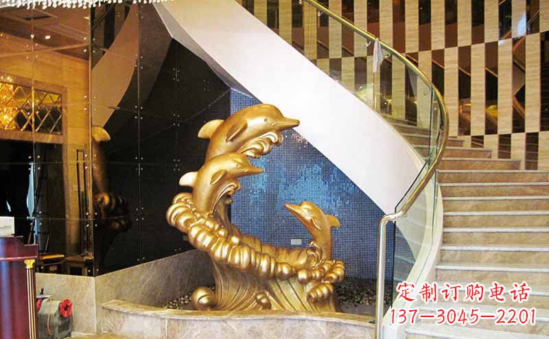 安阳玻璃钢海豚仿铜动物雕塑