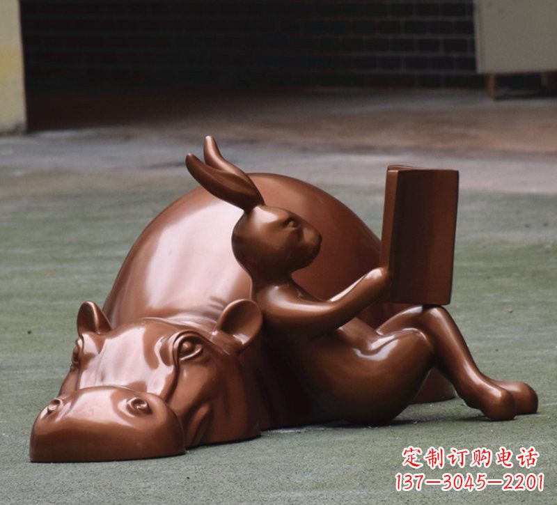 安阳玻璃钢河马仿铜动物雕塑