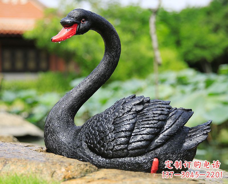 安阳玻璃钢黑色天鹅雕塑-公园园林动物摆件