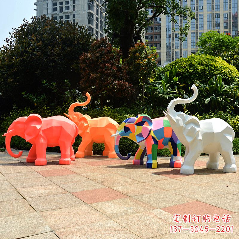 安阳玻璃钢金色大象雕塑-商场游乐场抽象小象美陈