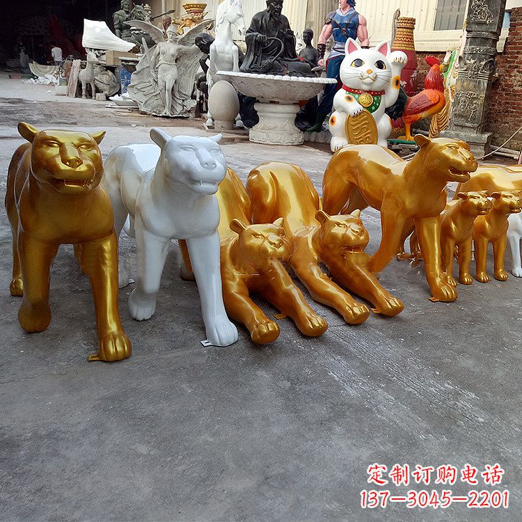 安阳玻璃钢金钱豹雕塑-商场美陈动物雕塑摆件可改色改图案