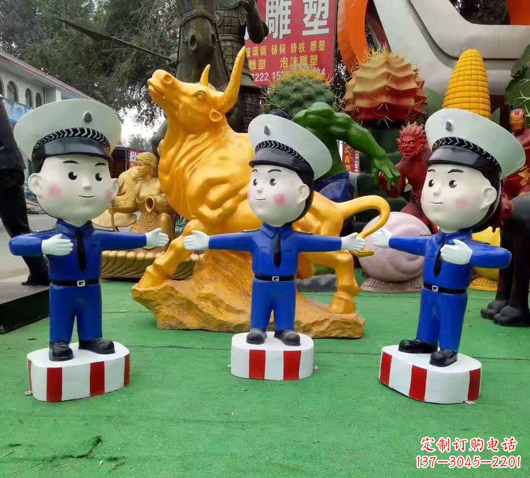 安阳玻璃钢卡通交通警察雕塑公园景观雕塑