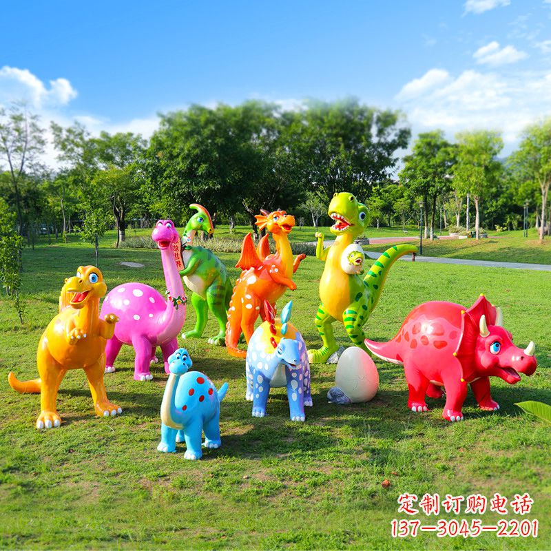 安阳玻璃钢卡通恐龙雕塑摆件-公园幼儿园游乐园可爱动物美陈雕塑
