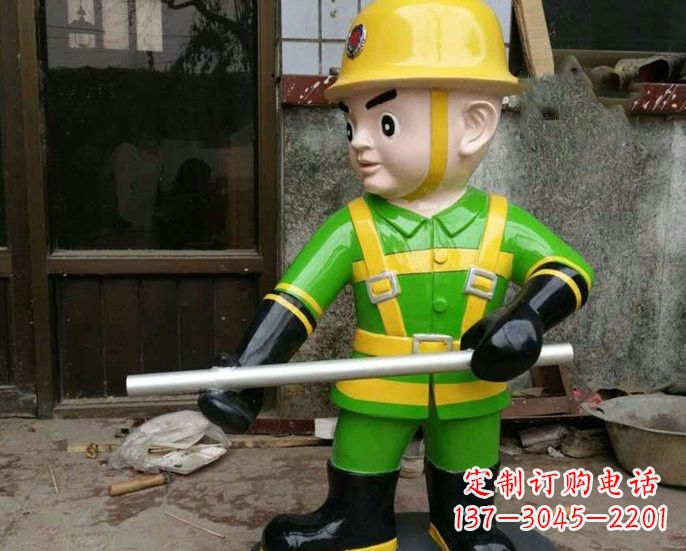 安阳玻璃钢卡通消防员雕塑