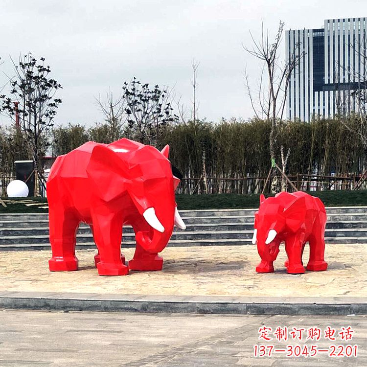 安阳玻璃钢喷水大象头雕塑-园林广场块面大象雕塑摆件