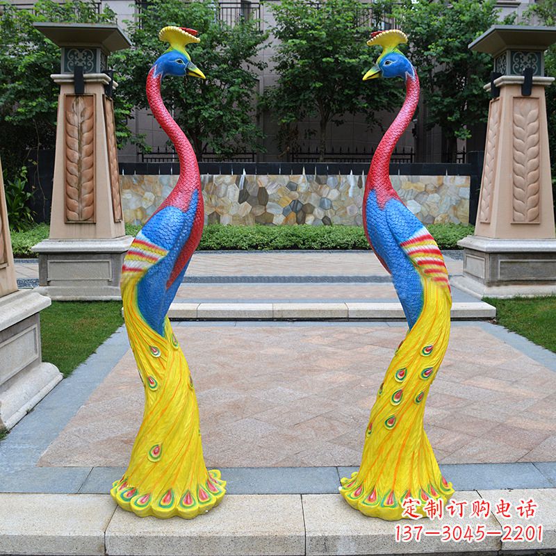 安阳玻璃钢人立孔雀雕塑摆件-商场企业动物美陈雕塑