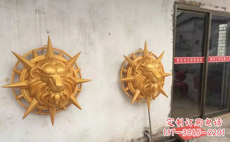安阳玻璃钢狮子头仿铜景观雕塑