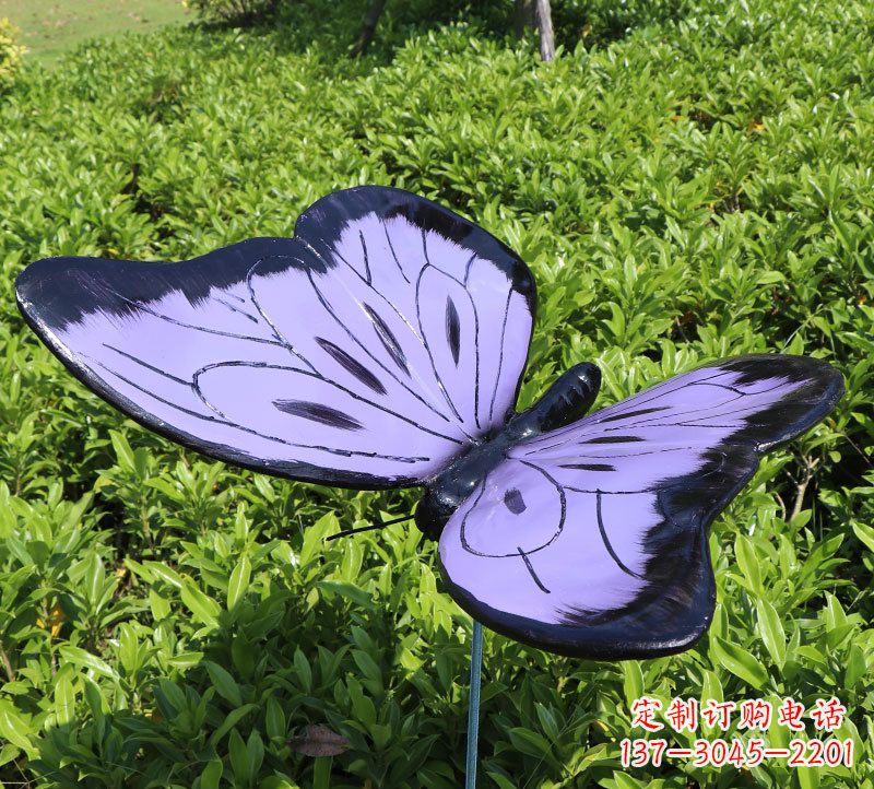 安阳玻璃钢树脂仿真蝴蝶插件紫黑色昆虫雕塑
