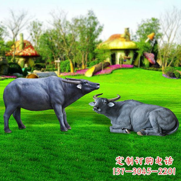 安阳玻璃钢水牛雕塑-农场农家院仿真动物摆件