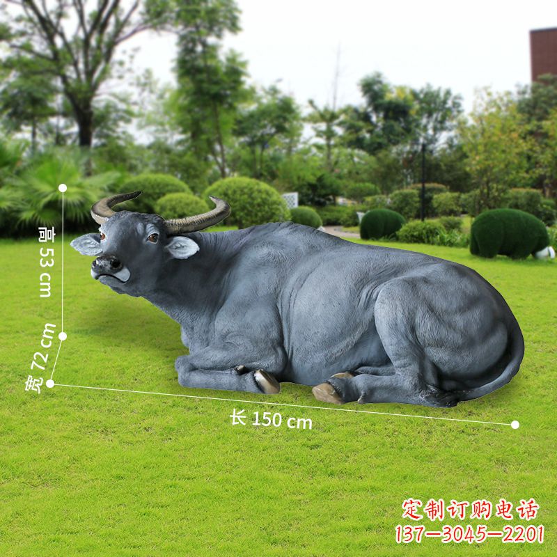 安阳玻璃钢卧姿水牛仿真动物雕塑