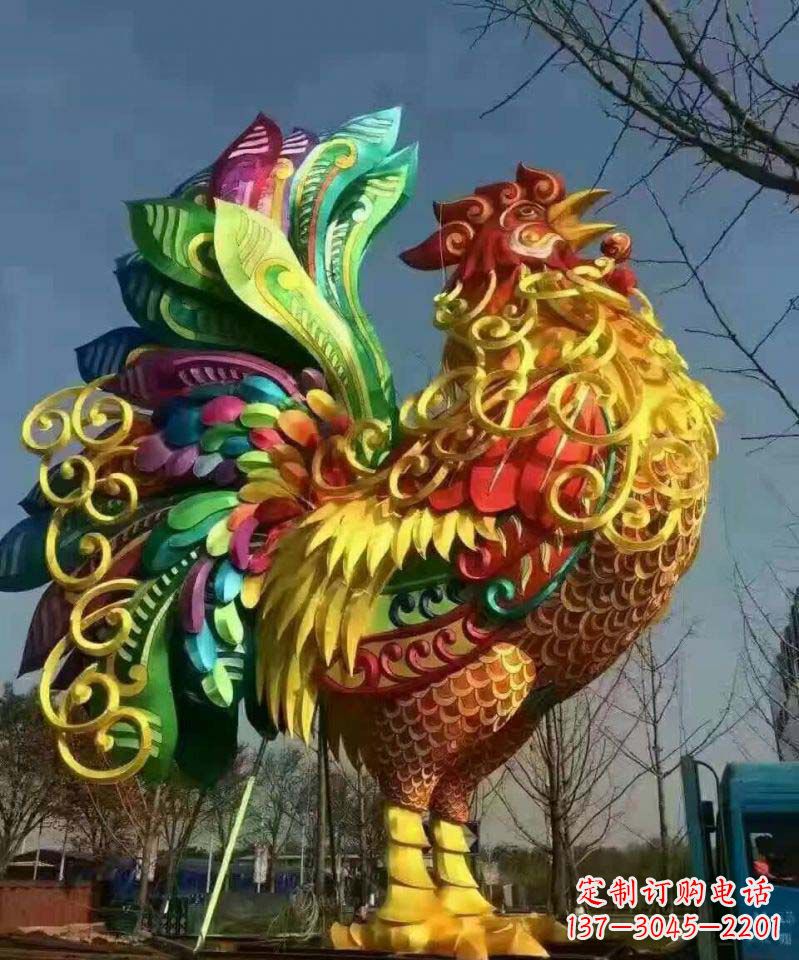 安阳不锈钢彩色动物公鸡雕塑