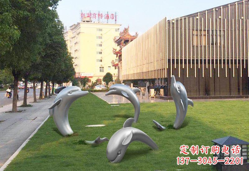 安阳不锈钢草地海豚雕塑
