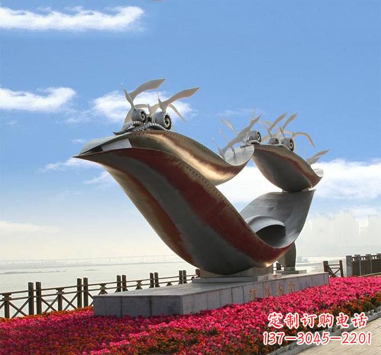 安阳不锈钢城市抽象船和海鸥雕塑