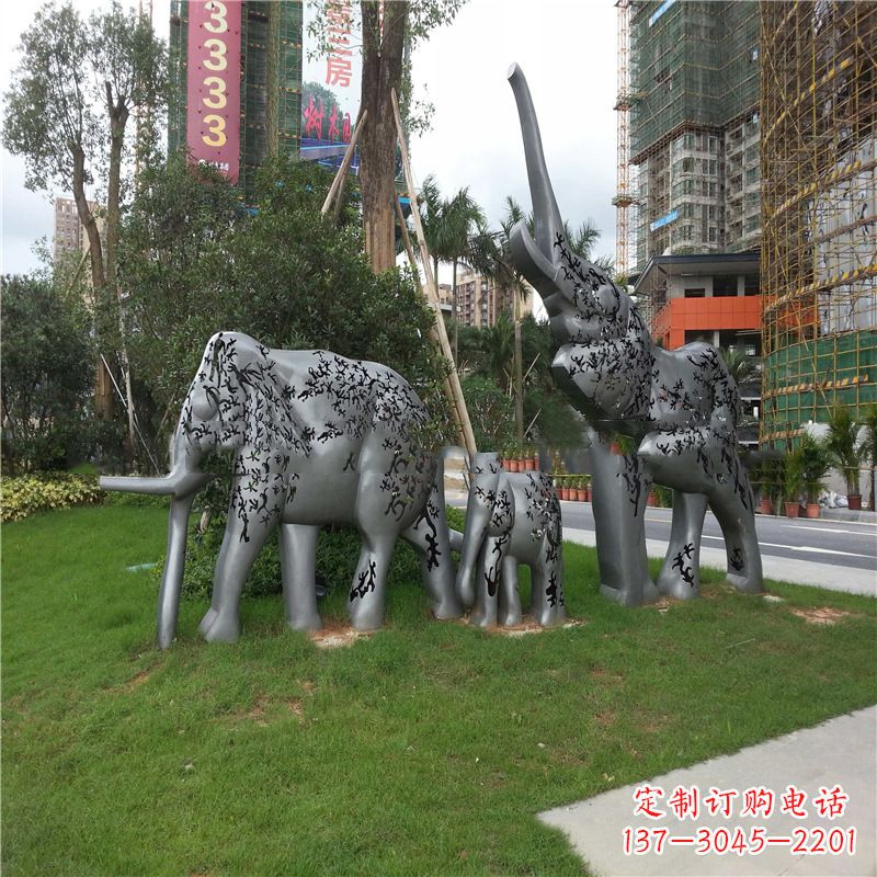安阳不锈钢抽象大象雕塑-小区园林草坪雕塑景观雕塑