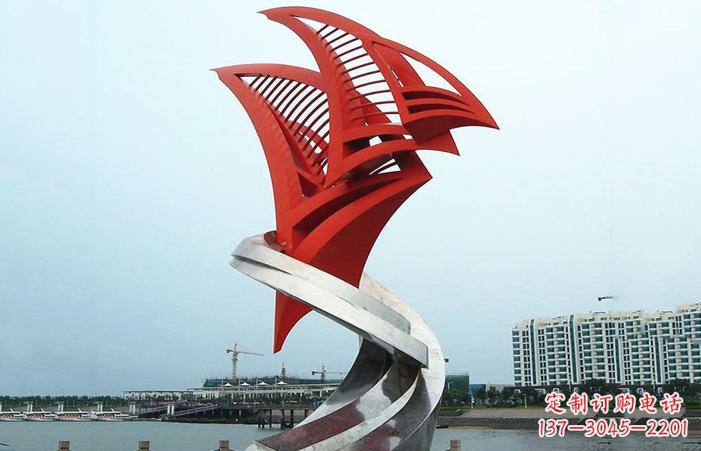 安阳不锈钢抽象帆船海边景观雕塑22