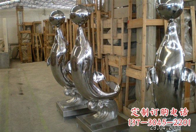 安阳不锈钢抽象海豚顶球雕塑