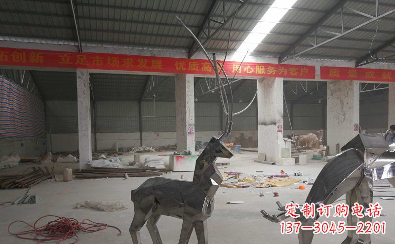 安阳不锈钢抽象几何麋鹿动物雕塑