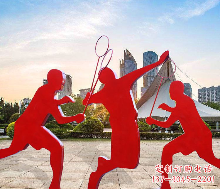 安阳不锈钢抽象剪影打羽毛球人物雕塑