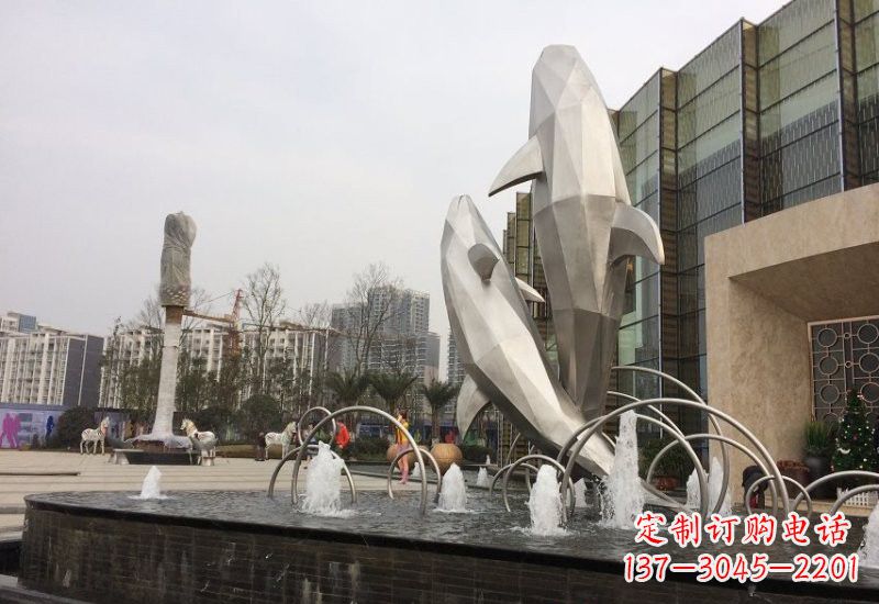 安阳不锈钢抽象块面海豚雕塑