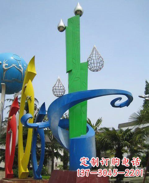 安阳不锈钢抽象水滴和植物雕塑